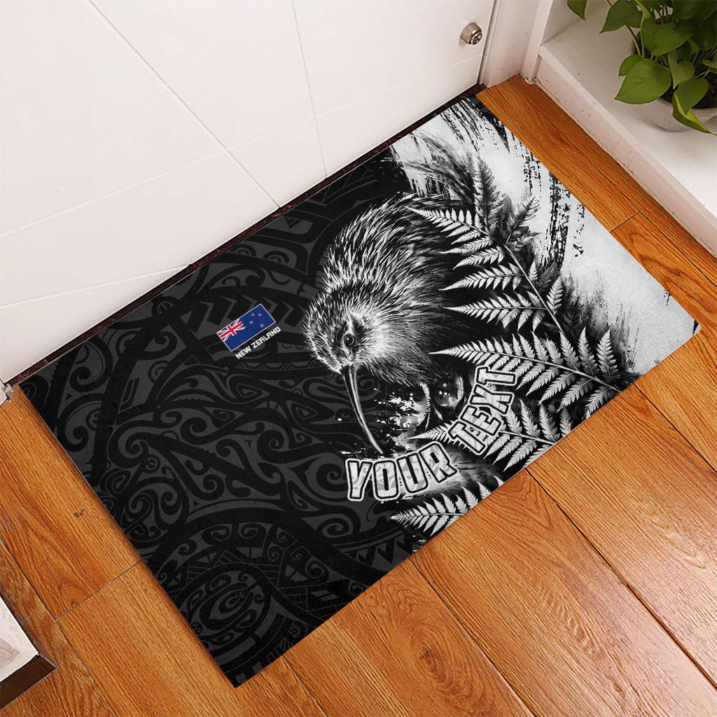 Personalized New Zealand Kiwi Bird Rubber Doormat Grunge Maori Tribal Pattern Silver Fern