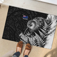 Personalized New Zealand Kiwi Bird Rubber Doormat Grunge Maori Tribal Pattern Silver Fern