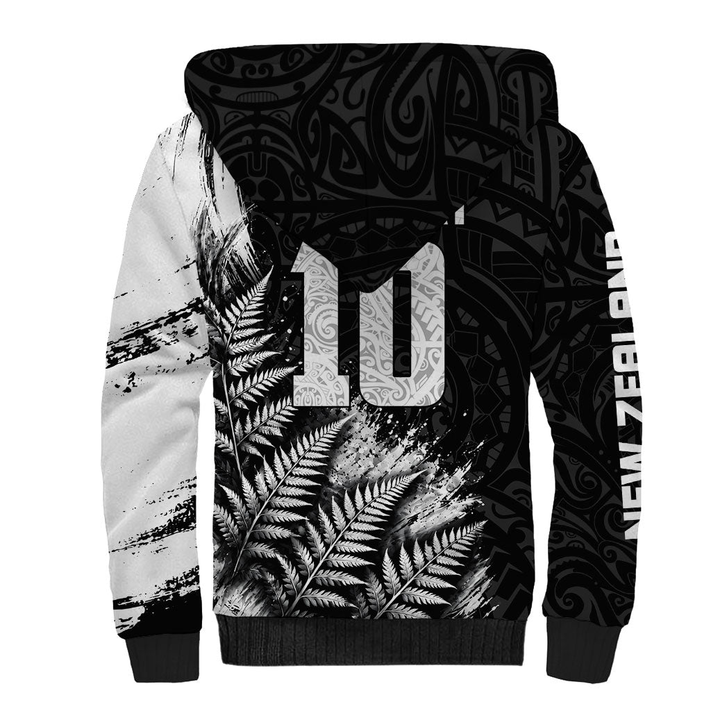 Personalized New Zealand Kiwi Bird Sherpa Hoodie Grunge Maori Tribal Pattern Silver Fern