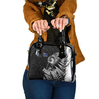 Personalized New Zealand Kiwi Bird Shoulder Handbag Grunge Maori Tribal Pattern Silver Fern