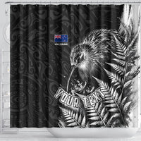 Personalized New Zealand Kiwi Bird Shower Curtain Grunge Maori Tribal Pattern Silver Fern