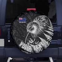 Personalized New Zealand Kiwi Bird Spare Tire Cover Grunge Maori Tribal Pattern Silver Fern