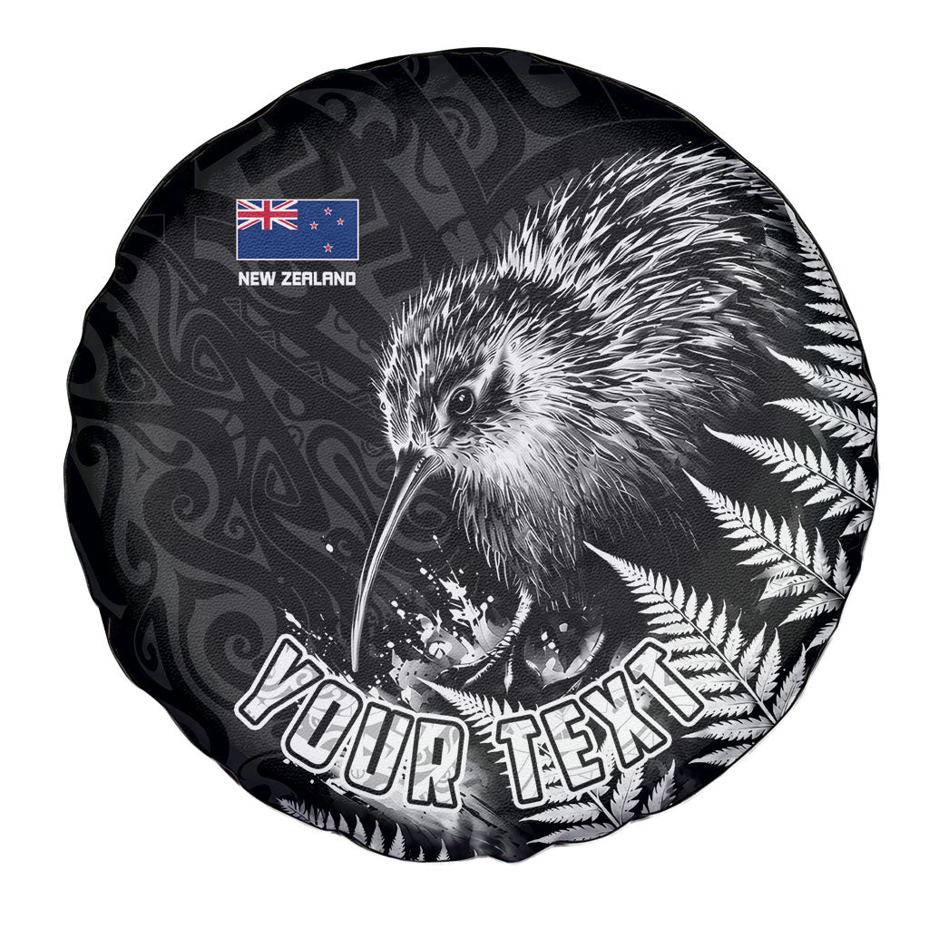 Personalized New Zealand Kiwi Bird Spare Tire Cover Grunge Maori Tribal Pattern Silver Fern