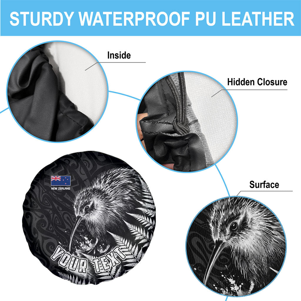 Personalized New Zealand Kiwi Bird Spare Tire Cover Grunge Maori Tribal Pattern Silver Fern