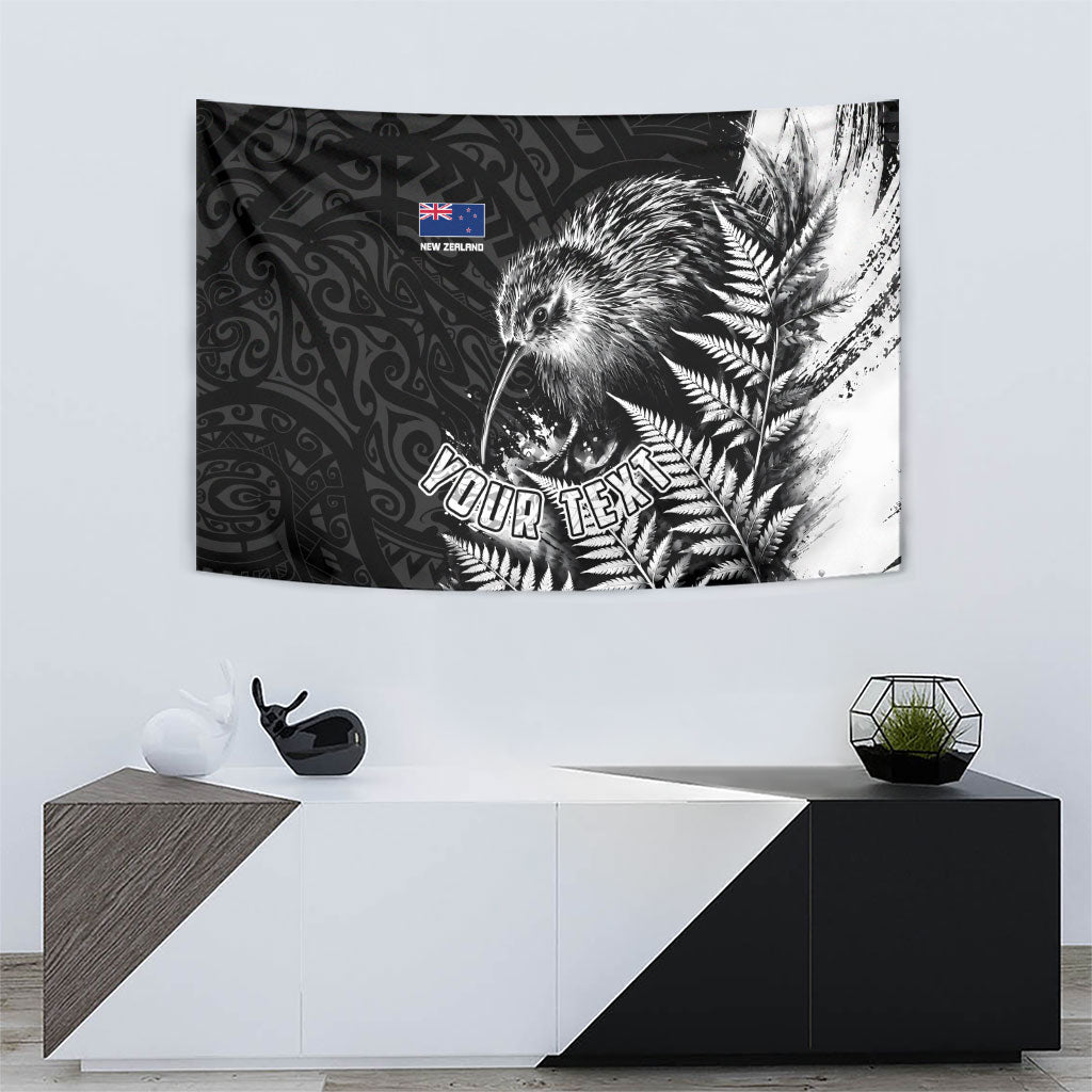 Personalized New Zealand Kiwi Bird Tapestry Grunge Maori Tribal Pattern Silver Fern