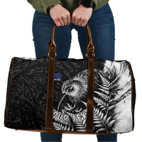 Personalized New Zealand Kiwi Bird Travel Bag Grunge Maori Tribal Pattern Silver Fern