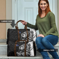 Personalized New Zealand Kiwi Bird Travel Bag Grunge Maori Tribal Pattern Silver Fern