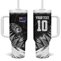 Personalized New Zealand Kiwi Bird Tumbler With Handle Grunge Maori Tribal Pattern Silver Fern