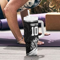 Personalized New Zealand Kiwi Bird Tumbler With Handle Grunge Maori Tribal Pattern Silver Fern