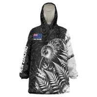Personalized New Zealand Kiwi Bird Wearable Blanket Hoodie Grunge Maori Tribal Pattern Silver Fern
