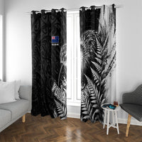 Personalized New Zealand Kiwi Bird Window Curtain Grunge Maori Tribal Pattern Silver Fern