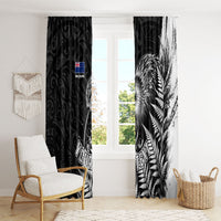 Personalized New Zealand Kiwi Bird Window Curtain Grunge Maori Tribal Pattern Silver Fern