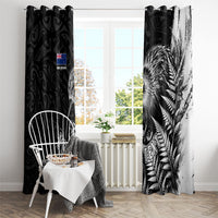 Personalized New Zealand Kiwi Bird Window Curtain Grunge Maori Tribal Pattern Silver Fern