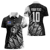 Personalized New Zealand Kiwi Bird Women Polo Shirt Grunge Maori Tribal Pattern Silver Fern
