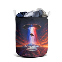 New Zealand Aotearoa Kiwi UFO Laundry Basket Sci-Fi Galaxy Sunset Sky Tower And Mountain