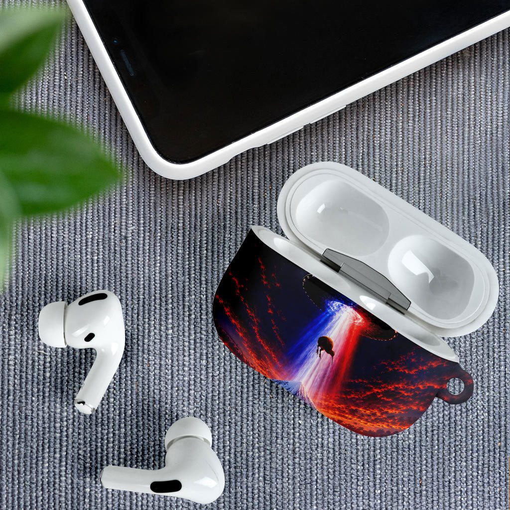 New Zealand Aotearoa Kiwi UFO AirPods Case Sci-Fi Galaxy Sunset Sky Tower And Mountain
