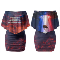 New Zealand Aotearoa Kiwi UFO Couples Matching Off Shoulder Short Dress and Long Sleeve Button Shirt Sci-Fi Galaxy Sunset Sky Tower And Mountain