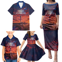 New Zealand Aotearoa Kiwi UFO Family Matching Puletasi and Hawaiian Shirt Sci-Fi Galaxy Sunset Sky Tower And Mountain
