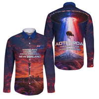 New Zealand Aotearoa Kiwi UFO Family Matching Short Sleeve Bodycon Dress and Hawaiian Shirt Sci-Fi Galaxy Sunset Sky Tower And Mountain