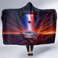 New Zealand Aotearoa Kiwi UFO Hooded Blanket Sci-Fi Galaxy Sunset Sky Tower And Mountain