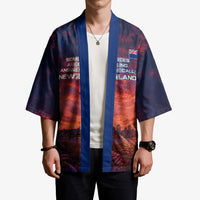 New Zealand Aotearoa Kiwi UFO Kimono Sci-Fi Galaxy Sunset Sky Tower And Mountain