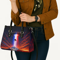 New Zealand Aotearoa Kiwi UFO Leather Bag Sci-Fi Galaxy Sunset Sky Tower And Mountain