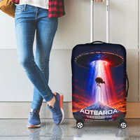 New Zealand Aotearoa Kiwi UFO Luggage Cover Sci-Fi Galaxy Sunset Sky Tower And Mountain