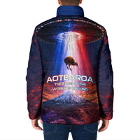 New Zealand Aotearoa Kiwi UFO Padded Jacket Sci-Fi Galaxy Sunset Sky Tower And Mountain