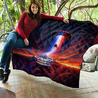 New Zealand Aotearoa Kiwi UFO Quilt Sci-Fi Galaxy Sunset Sky Tower And Mountain