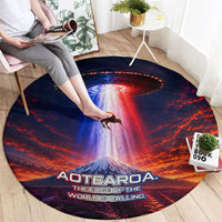 New Zealand Aotearoa Kiwi UFO Round Carpet Sci-Fi Galaxy Sunset Sky Tower And Mountain