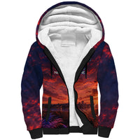 New Zealand Aotearoa Kiwi UFO Sherpa Hoodie Sci-Fi Galaxy Sunset Sky Tower And Mountain