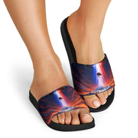 New Zealand Aotearoa Kiwi UFO Slide Sandals Sci-Fi Galaxy Sunset Sky Tower And Mountain