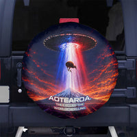 New Zealand Aotearoa Kiwi UFO Spare Tire Cover Sci-Fi Galaxy Sunset Sky Tower And Mountain