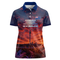 New Zealand Aotearoa Kiwi UFO Women Polo Shirt Sci-Fi Galaxy Sunset Sky Tower And Mountain