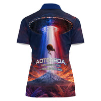New Zealand Aotearoa Kiwi UFO Women Polo Shirt Sci-Fi Galaxy Sunset Sky Tower And Mountain
