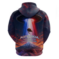 New Zealand Aotearoa Kiwi UFO Zip Hoodie Sci-Fi Galaxy Sunset Sky Tower And Mountain