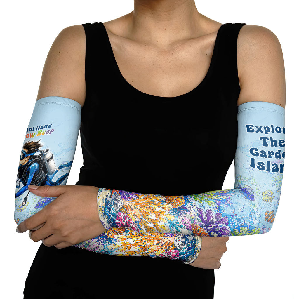 Fiji Taveuni Rainbow Reef Arm Sleeves Scuba Diver Vibrant Undersea Coral Garden Watercolor