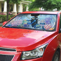 Fiji Taveuni Rainbow Reef Auto Sun Shade Scuba Diver Vibrant Undersea Coral Garden Watercolor