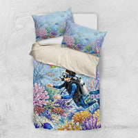 Fiji Taveuni Rainbow Reef Bedding Set Scuba Diver Vibrant Undersea Coral Garden Watercolor