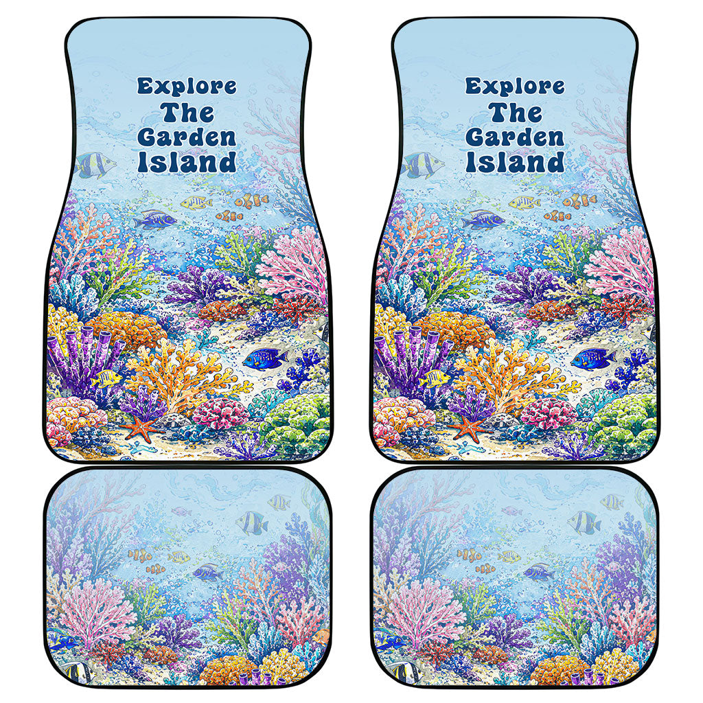 Fiji Taveuni Rainbow Reef Car Mats Scuba Diver Vibrant Undersea Coral Garden Watercolor