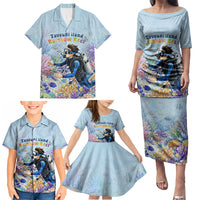 Fiji Taveuni Rainbow Reef Family Matching Puletasi and Hawaiian Shirt Scuba Diver Vibrant Undersea Coral Garden Watercolor
