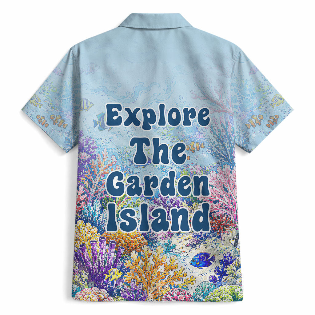 Fiji Taveuni Rainbow Reef Hawaiian Shirt Scuba Diver Vibrant Undersea Coral Garden Watercolor