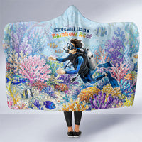 Fiji Taveuni Rainbow Reef Hooded Blanket Scuba Diver Vibrant Undersea Coral Garden Watercolor