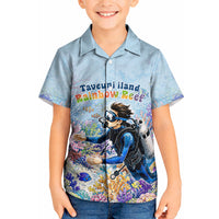 Fiji Taveuni Rainbow Reef Kid Hawaiian Shirt Scuba Diver Vibrant Undersea Coral Garden Watercolor
