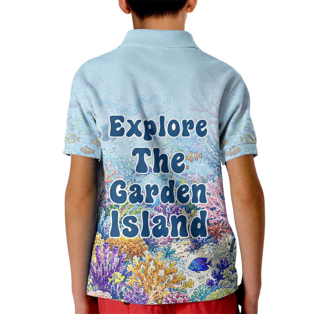 Fiji Taveuni Rainbow Reef Kid Polo Shirt Scuba Diver Vibrant Undersea Coral Garden Watercolor