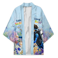 Fiji Taveuni Rainbow Reef Kimono Scuba Diver Vibrant Undersea Coral Garden Watercolor