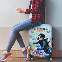Fiji Taveuni Rainbow Reef Luggage Cover Scuba Diver Vibrant Undersea Coral Garden Watercolor