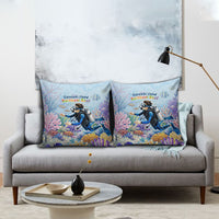 Fiji Taveuni Rainbow Reef Pillow Cover Scuba Diver Vibrant Undersea Coral Garden Watercolor