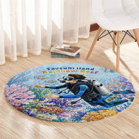 Fiji Taveuni Rainbow Reef Round Carpet Scuba Diver Vibrant Undersea Coral Garden Watercolor