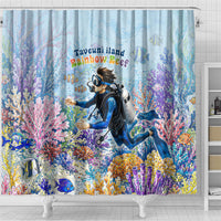 Fiji Taveuni Rainbow Reef Shower Curtain Scuba Diver Vibrant Undersea Coral Garden Watercolor